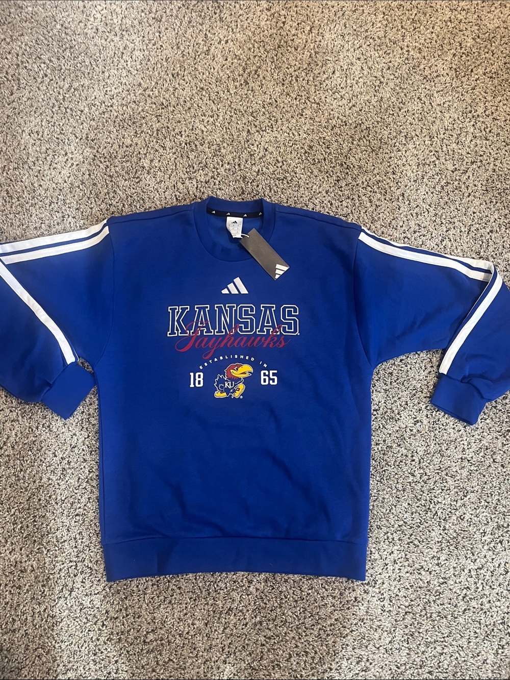 adidas 3 Stripes Kansas Jayhawks Crewneck Sweatshirt